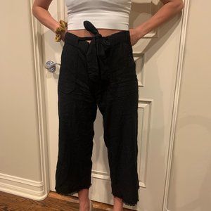 Black Wide Leg Crop Linen Pants